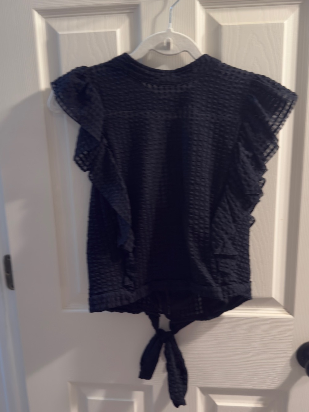 Maeve Black Ruffle mesh Tie-Back Blouse